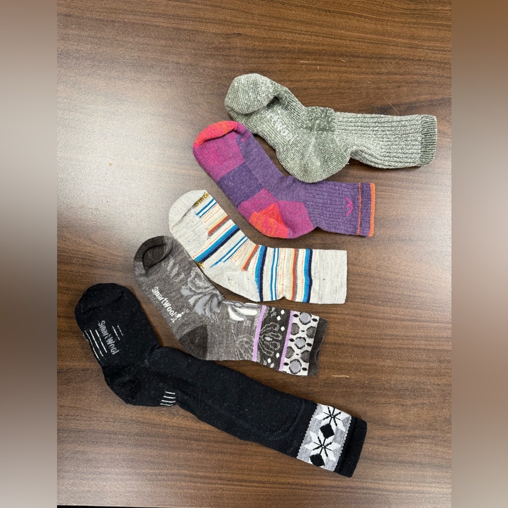 5 mismatched socks- 1 darntough/ 4 smartwool
